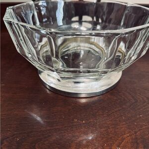 Real Silver Base Faceted Crystal Serving Bowl